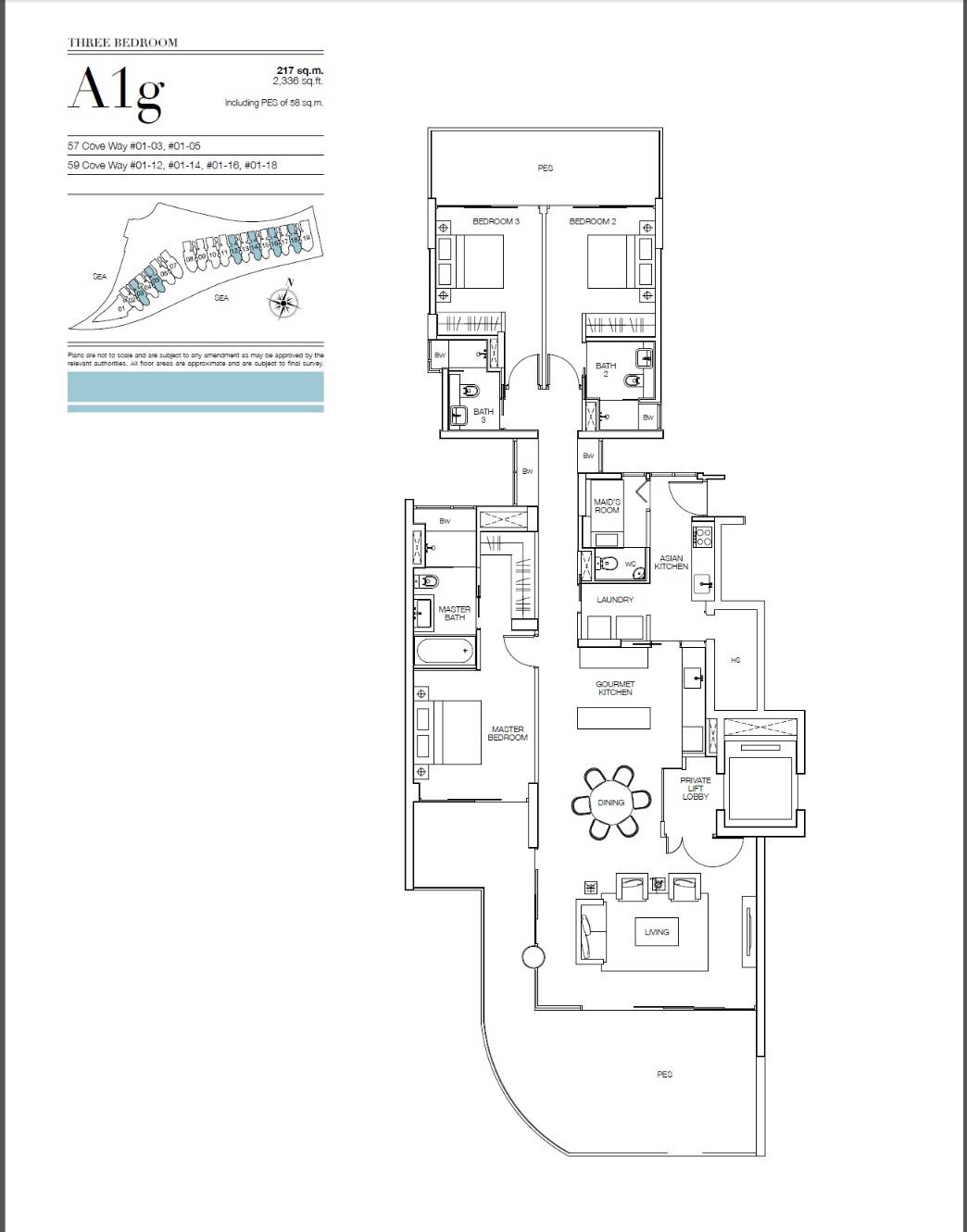 Seascape 1 Bedroom Floor Plan 2