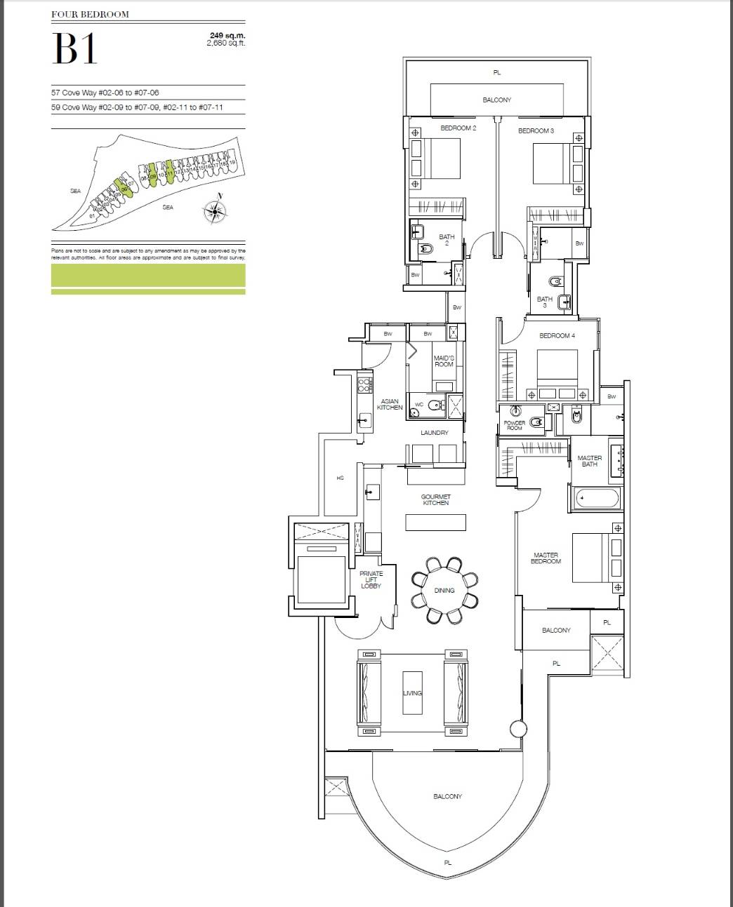 Seascape 1 Bedroom Floor Plan 3