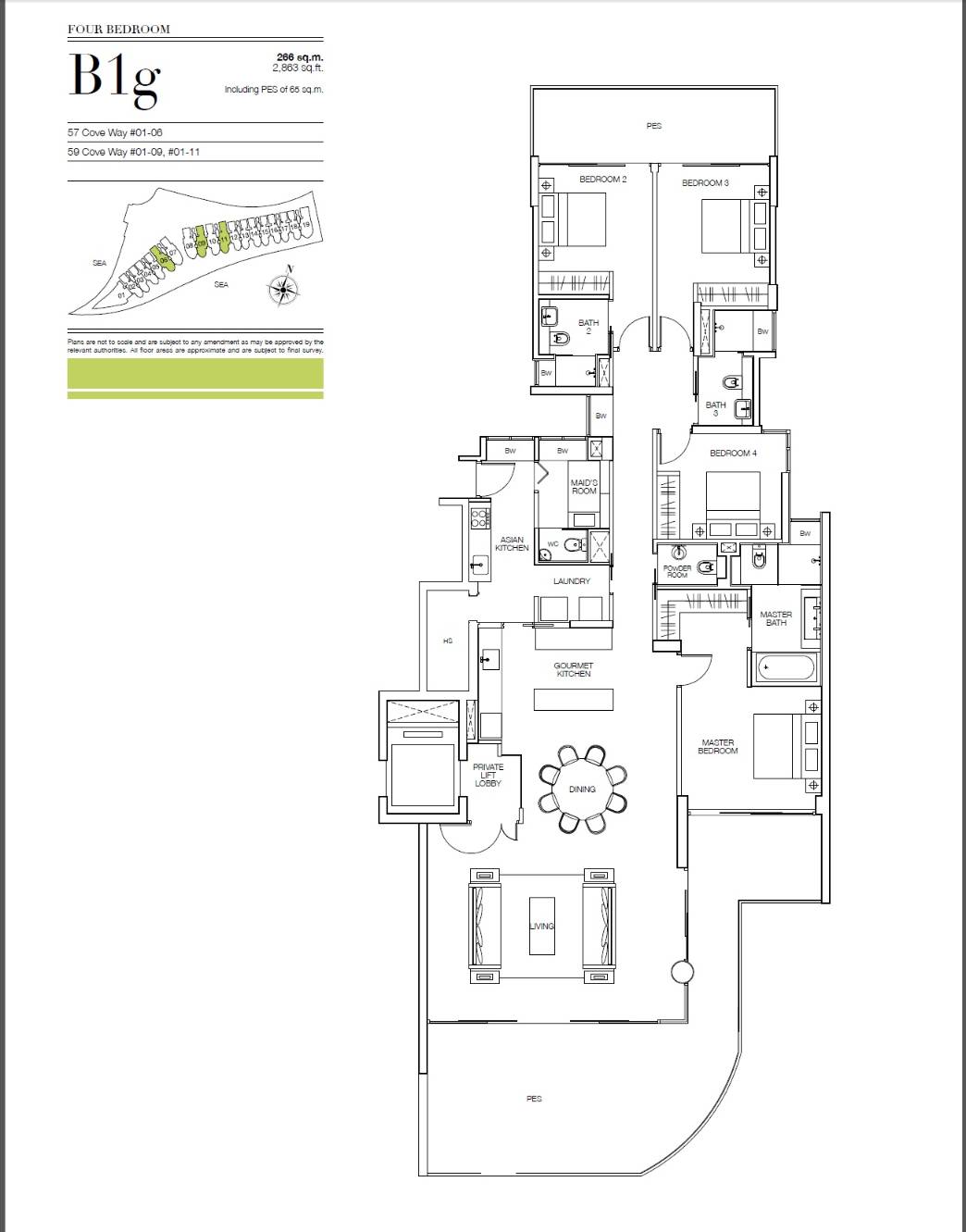 Seascape 1 Bedroom Floor Plan 4